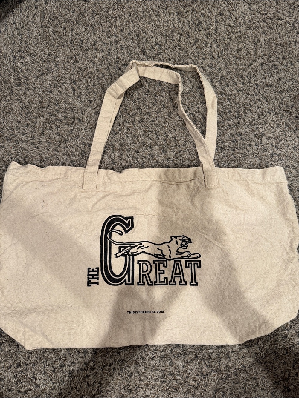 THE GREAT Huge Canvas Tote Bag w Cat Logo: Natural Undyed Shopping Bag